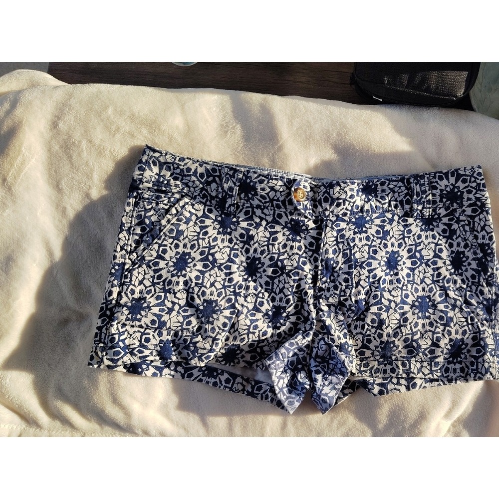 Red Camel Blue and‎ White Striped Floral-Trim Shorts 34